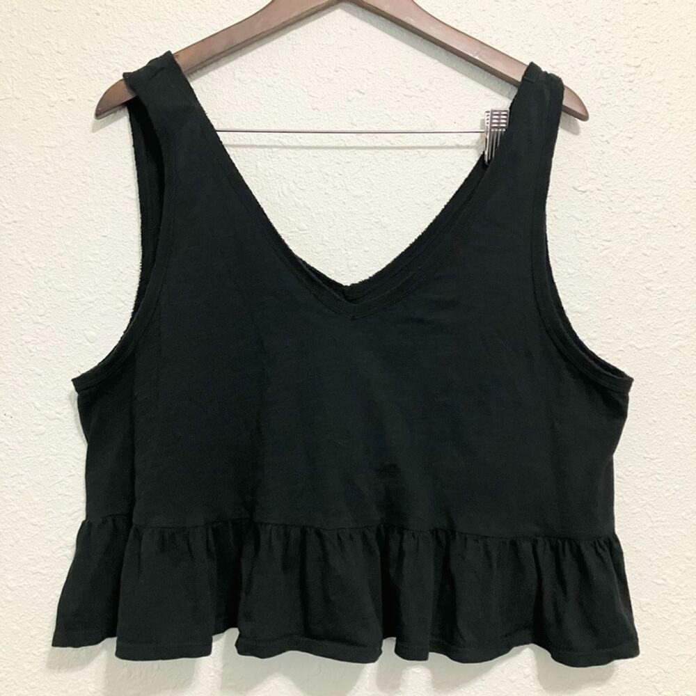 Wild Fable Black Cropped Peplum Tank Top Sleeveless V Neck 100% Cotton Sz XL